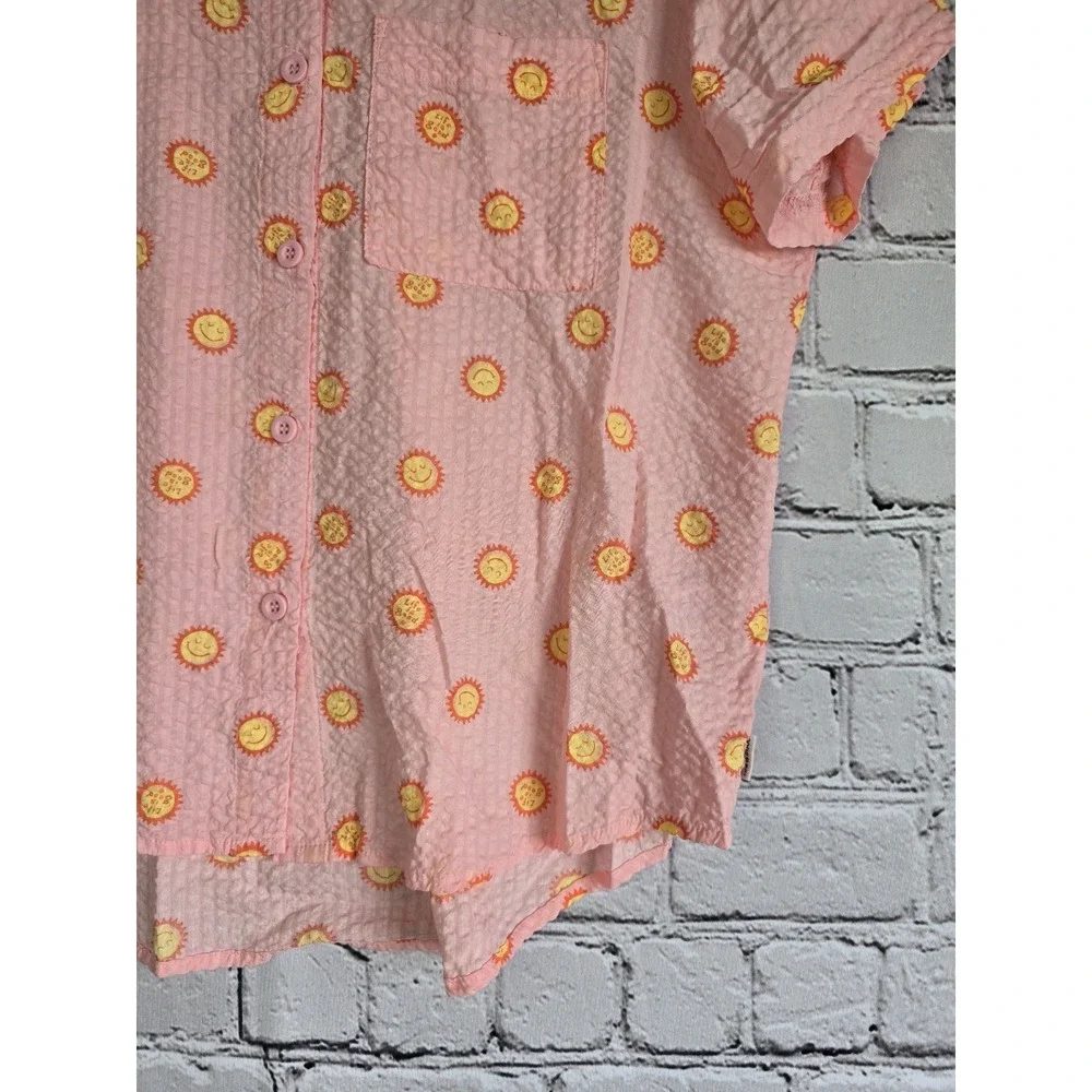 Life Is Good Sleep Cotton Blend Sunshine Smiling Sun Graphic Print Button Up Top - Picture 5 of 10